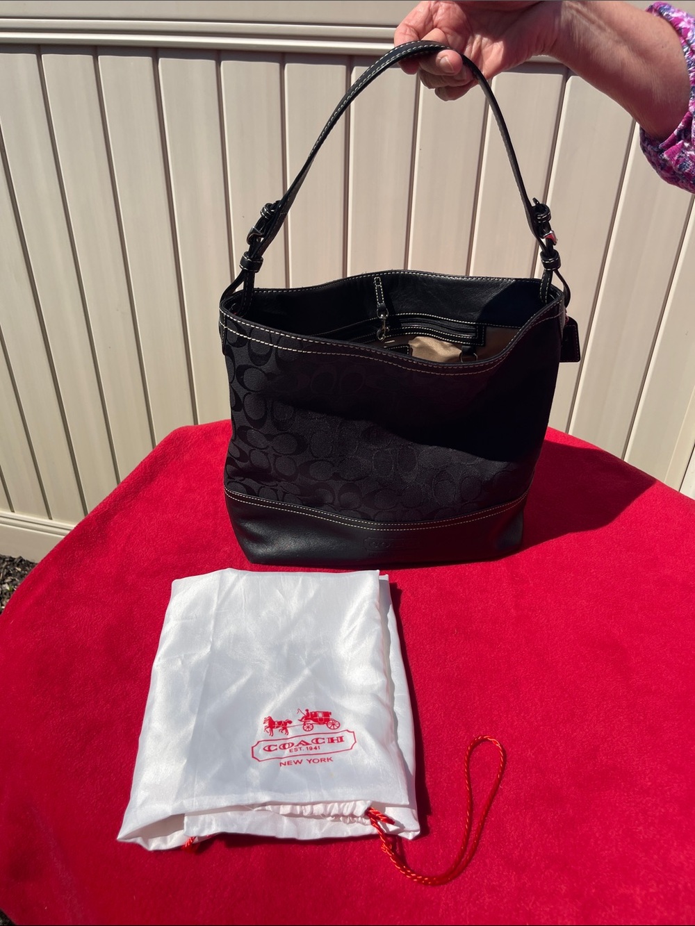 Coach Black Signature Shoulder Bag. #E061 w/original dust bag. New Condition